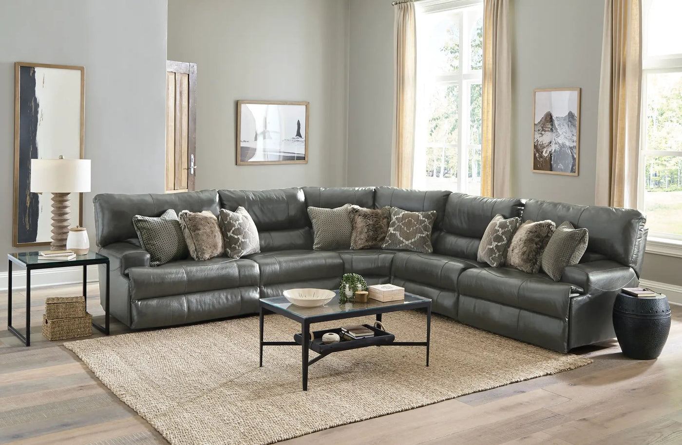 Como - 5 Piece Italian Leather Match Reclining Sectional by Unique Piece Furniture