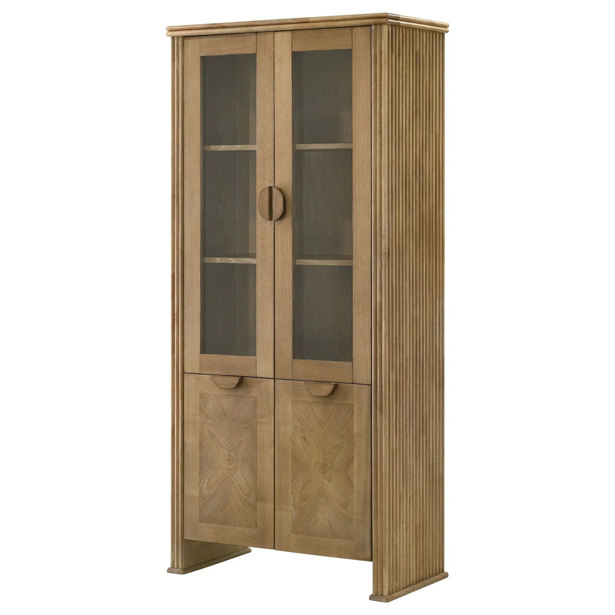 Adina 77-inch Tall Display Cabinet Distressed Light Brown by Unique Piece Furniture