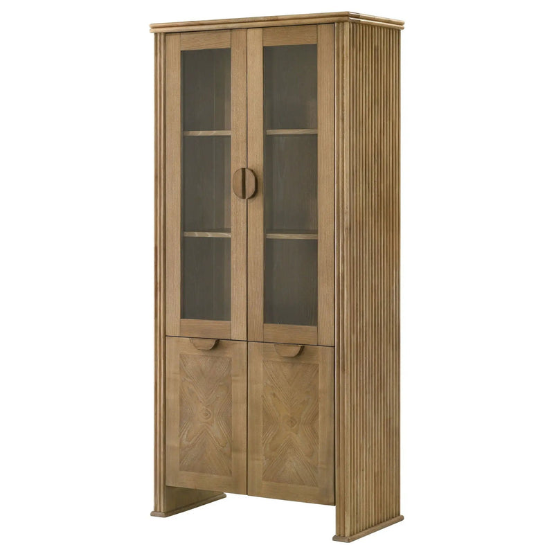 Adina 77-inch Tall Display Cabinet Distressed Light Brown by Unique Piece Furniture