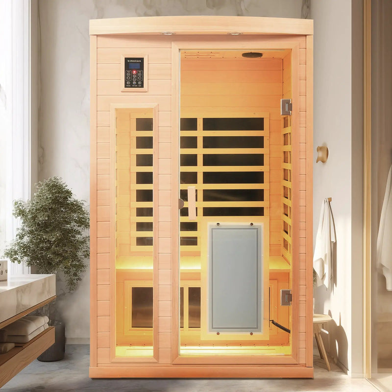 Low EMF Hemlock Wood Far-Infrared Indoor Two-Person Sauna Room by HouseOfZazla