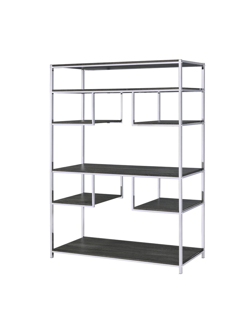 Gray Oak Bookshelf with Chrome Frame and 7 Open Shelves - Gray, photo 3 of 4