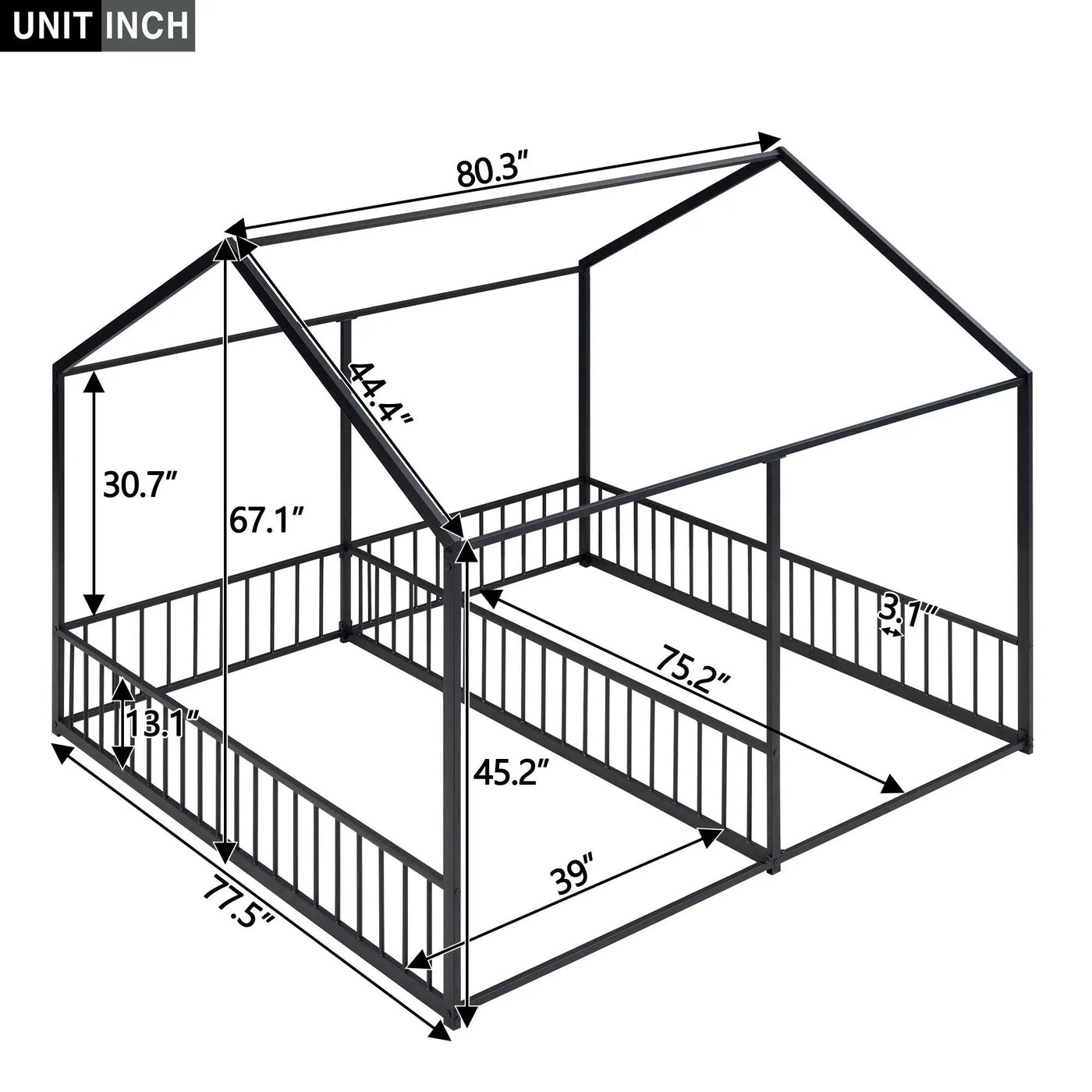 House Platform Beds, 2 Shared Beds, Metal Frame With Guardrails by HouseOfZazla
