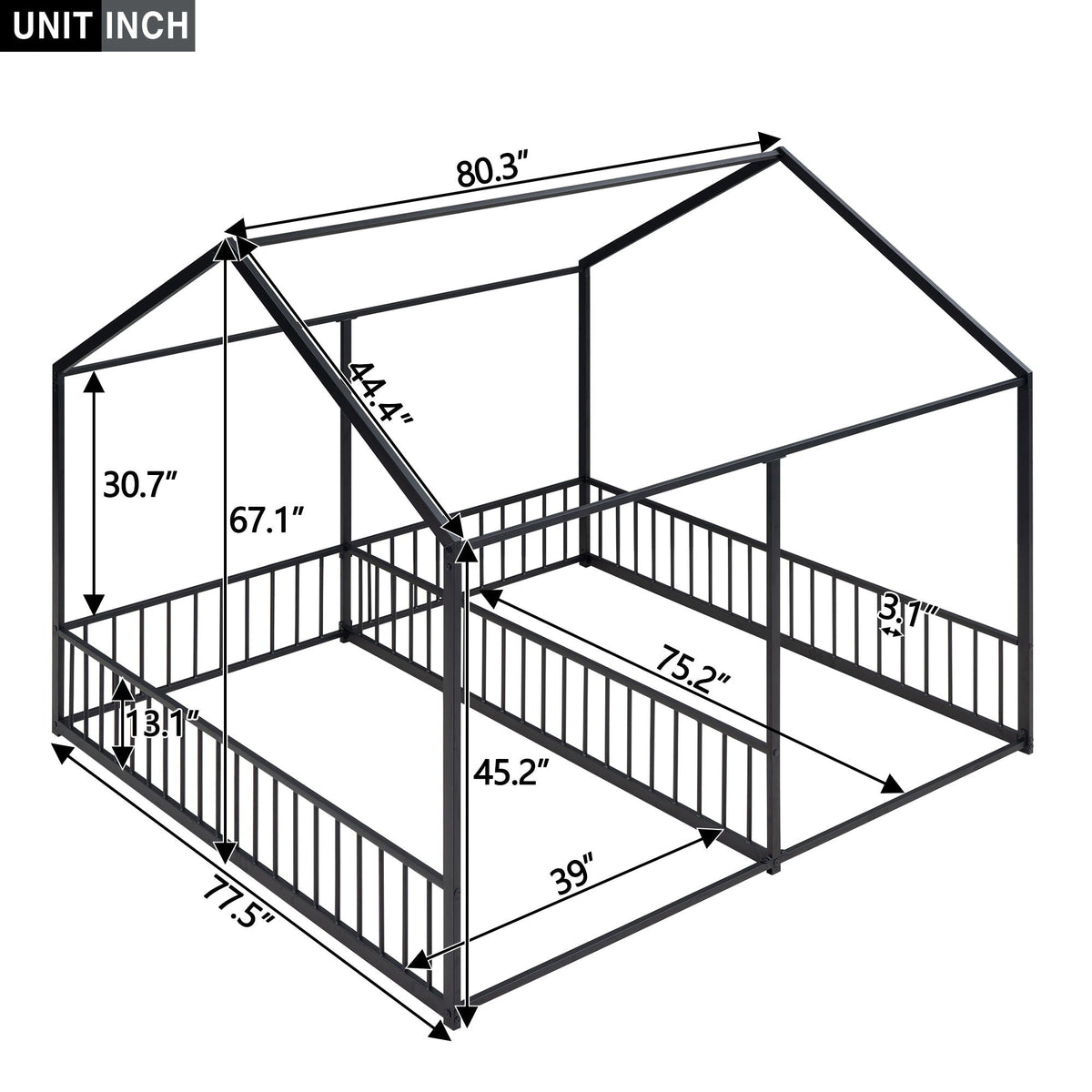 House Platform Beds with Guardrails - Metal, Twin Size, White, Dark Gray, Black, photo 23 of 29