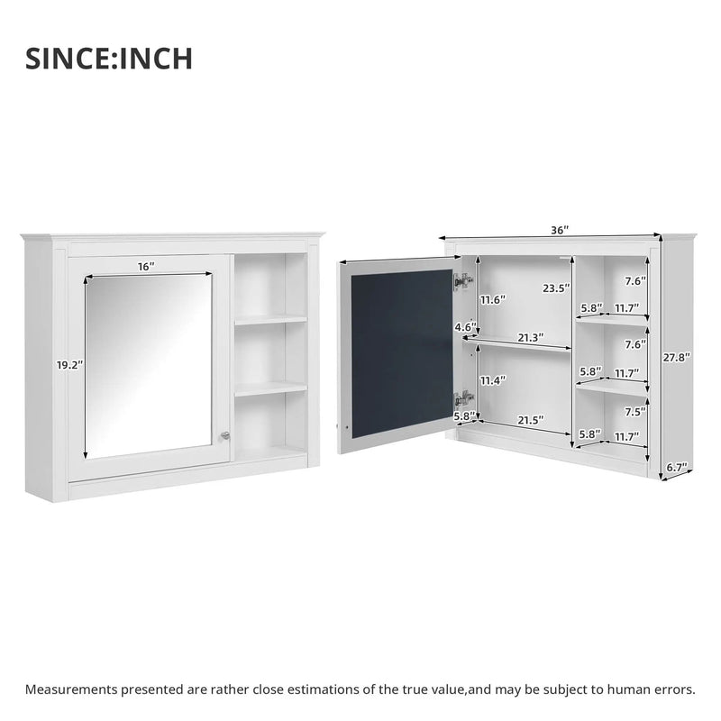 Wall Mounted Medicine Cabinet With Mirror, Adjustable Shelf - White by Unique Piece Furniture