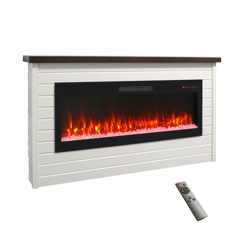 65" Electric Fireplace With Wall Mantel, 50" Fireplace Insert Heater, Remote Control, Timer For Living Room - Antique White by HouseOfZazla