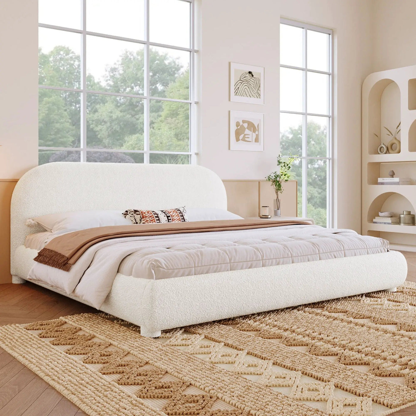 Upholstered Simple Modern Bedroom Bed With Curved Headboard by HouseOfZazla
