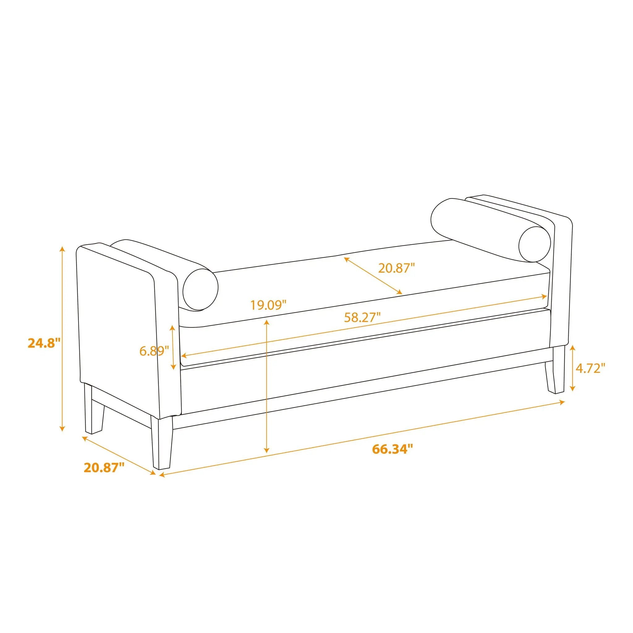 Elegant Upholstered Bench, Daybed, Ottoman With Wood Legs & Bolster Pillows - Ivory Boucle by Unique Piece Furniture