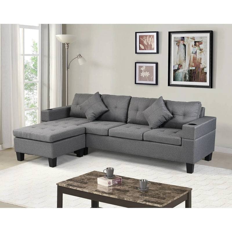 Sectional Sofa Set For Living Room With L Shape Chaise Lounge, Cup Holder And Left Or Right Hand Chaise Modern 4 Seat by HouseOfZazla