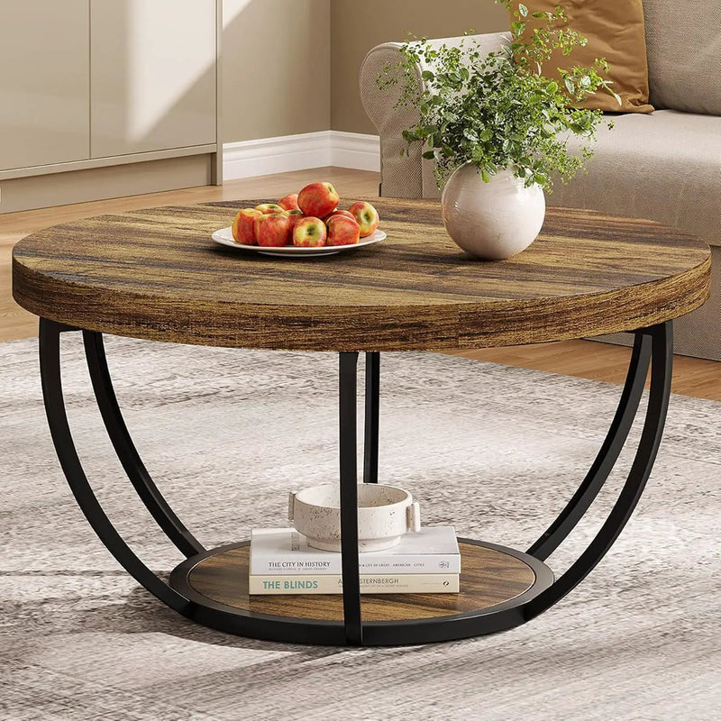 2 Tier Circle Coffee Table With Storage Shelves by HouseOfZazla