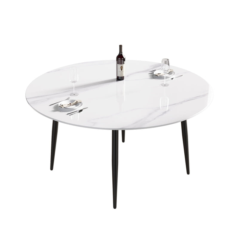 Modern Man-Made Stone Round Metal Dining Table-Position For 6 People by HouseOfZazla