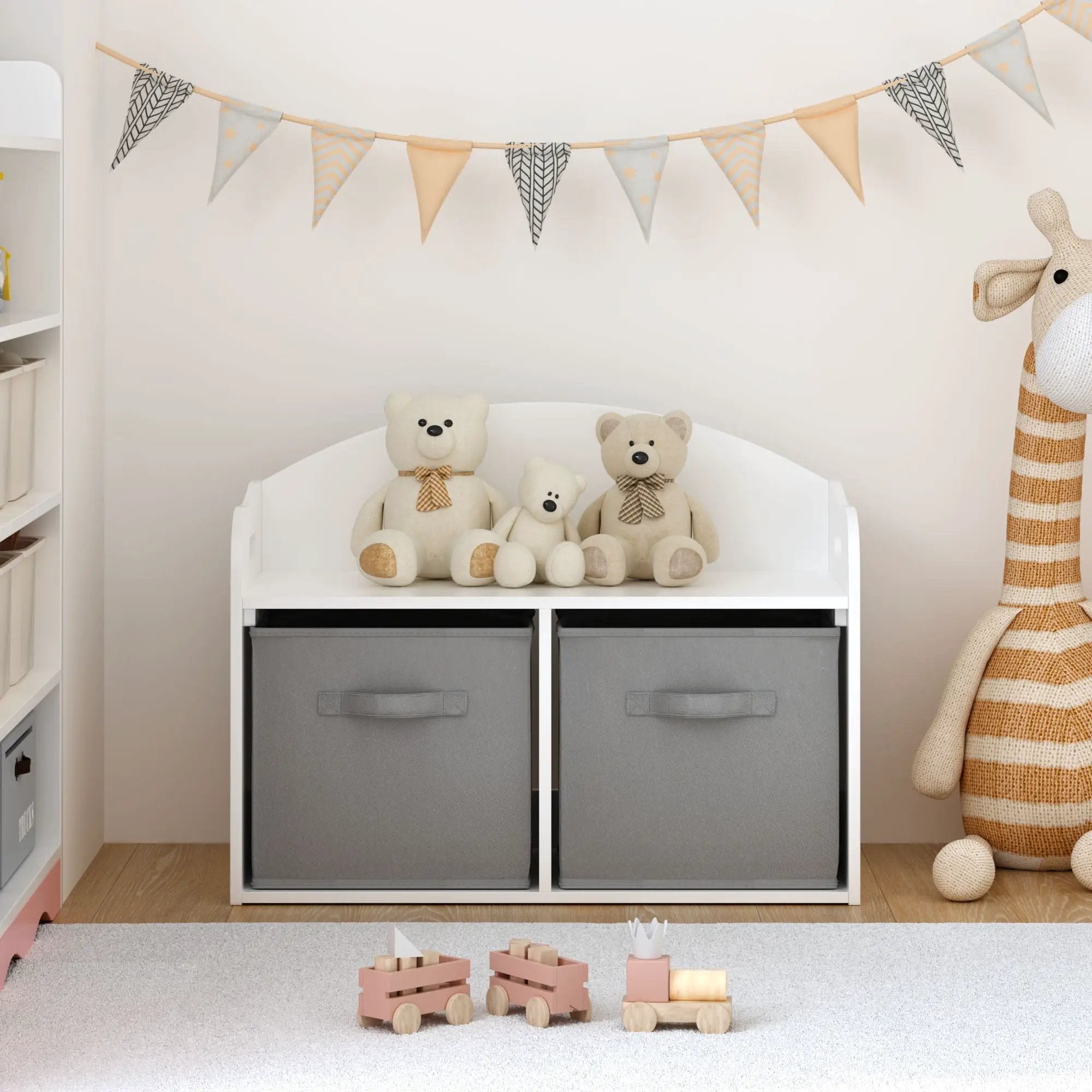 Toy Box Bench With Collapsible Drawers, Storage Cabinet Organizer - White by Unique Piece Furniture