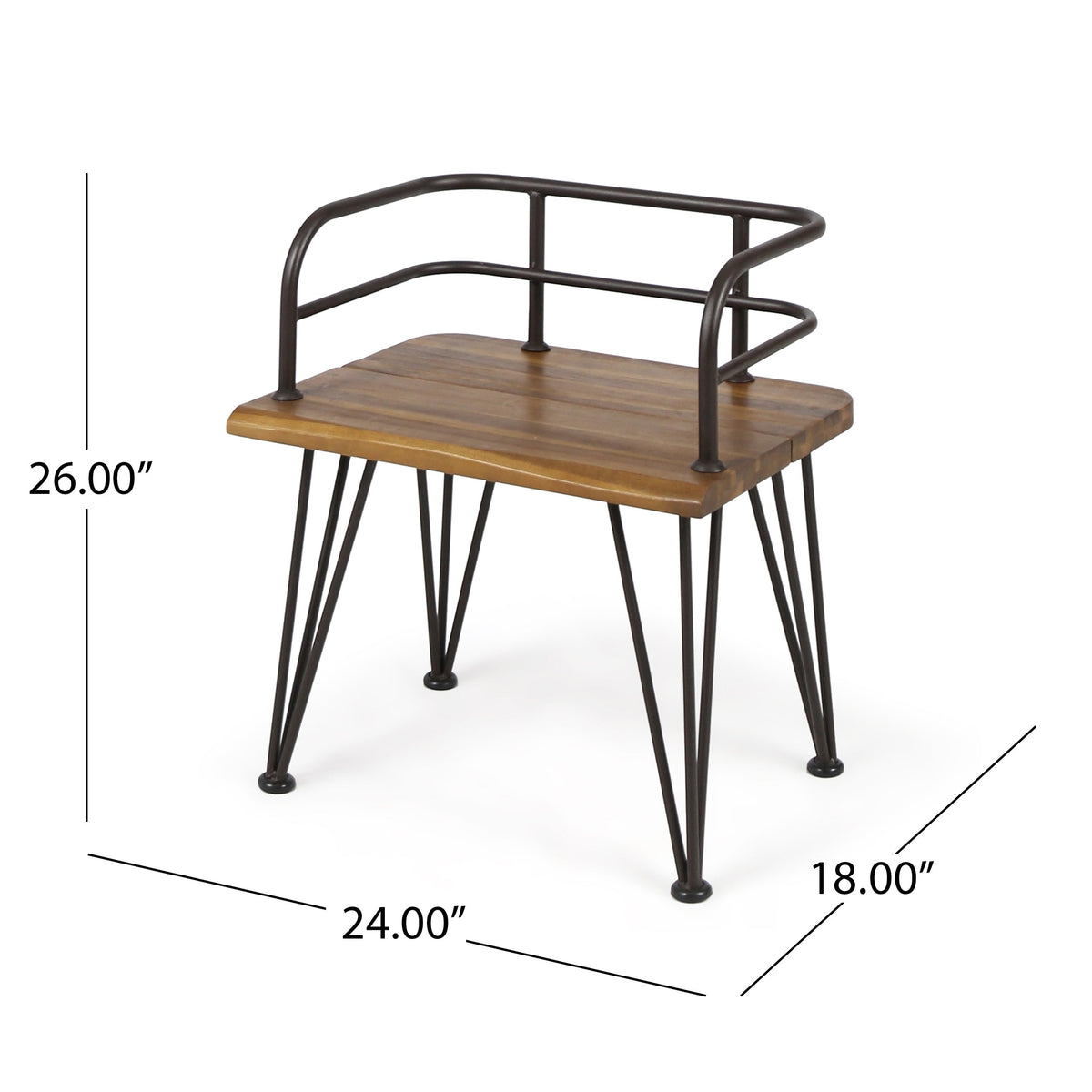 Industrial Wood and Metal Patio Chair Set of 2 with Acacia Wood Seat - Teak Finish, photo 6 of 10