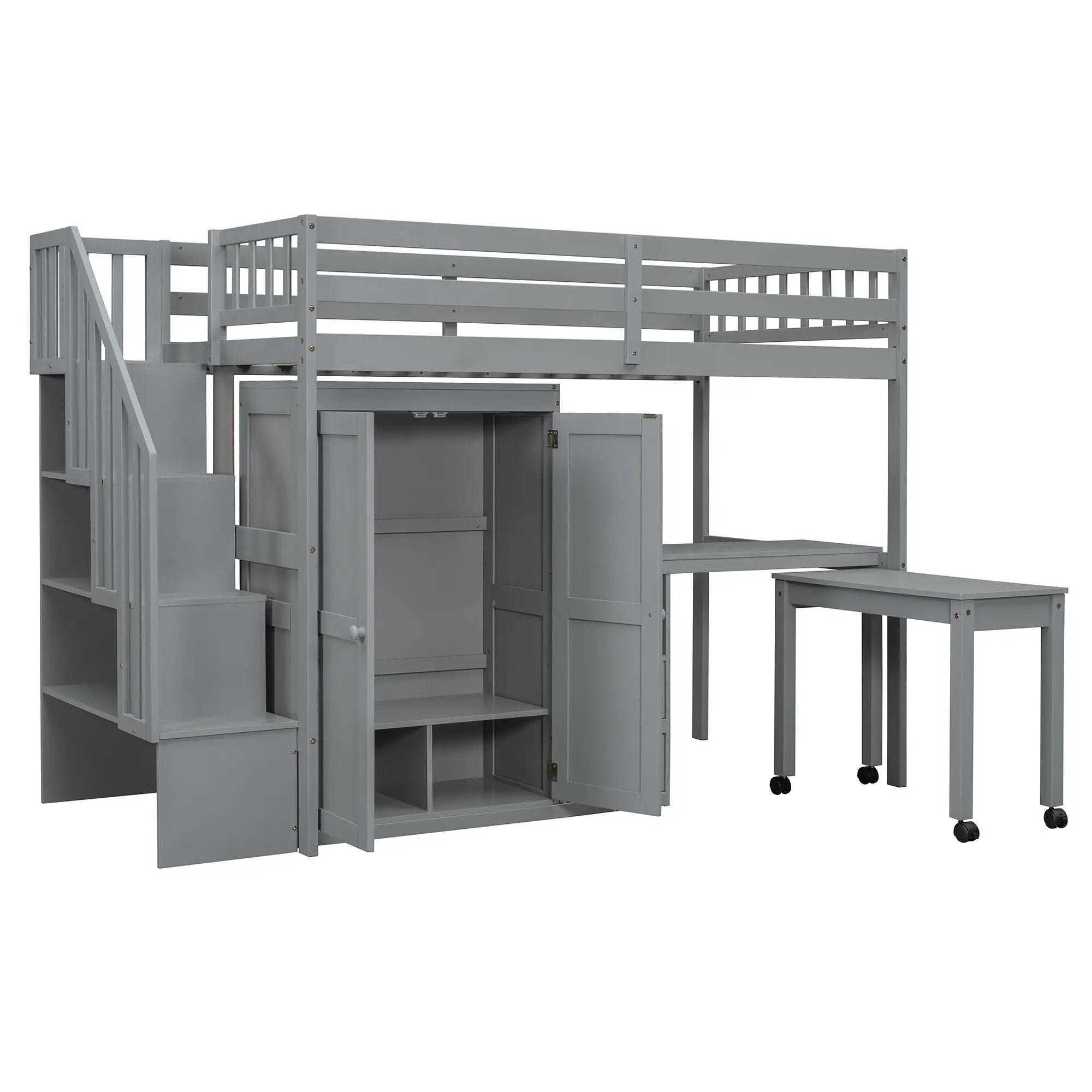 Loft Bed With Stairs, Bookshelf, Drawers, Desk & Wardrobe, Space Saving Multifunctional Furniture by HouseOfZazla
