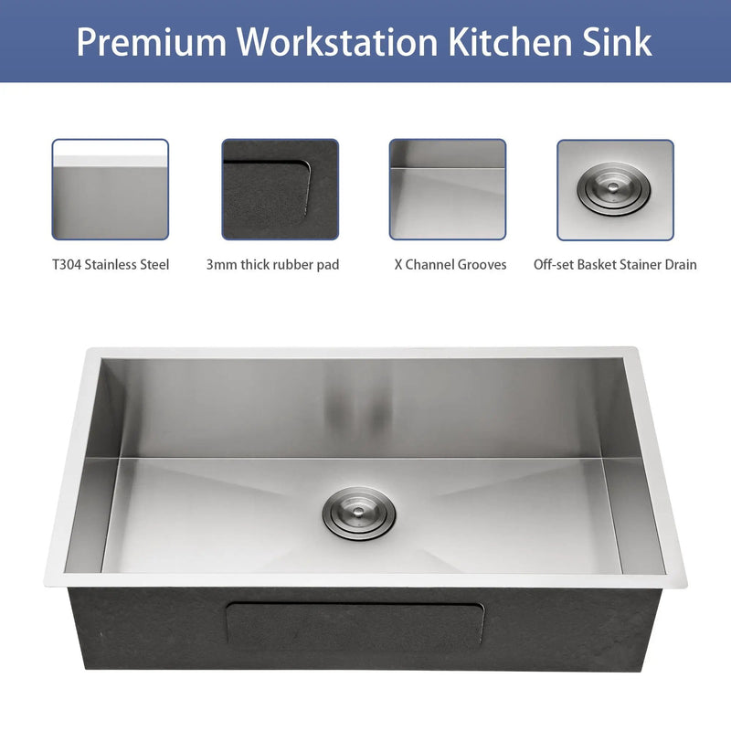 Modern Style Undermount Sink With Stainless Steel, Deep Single Bowl by HouseOfZazla