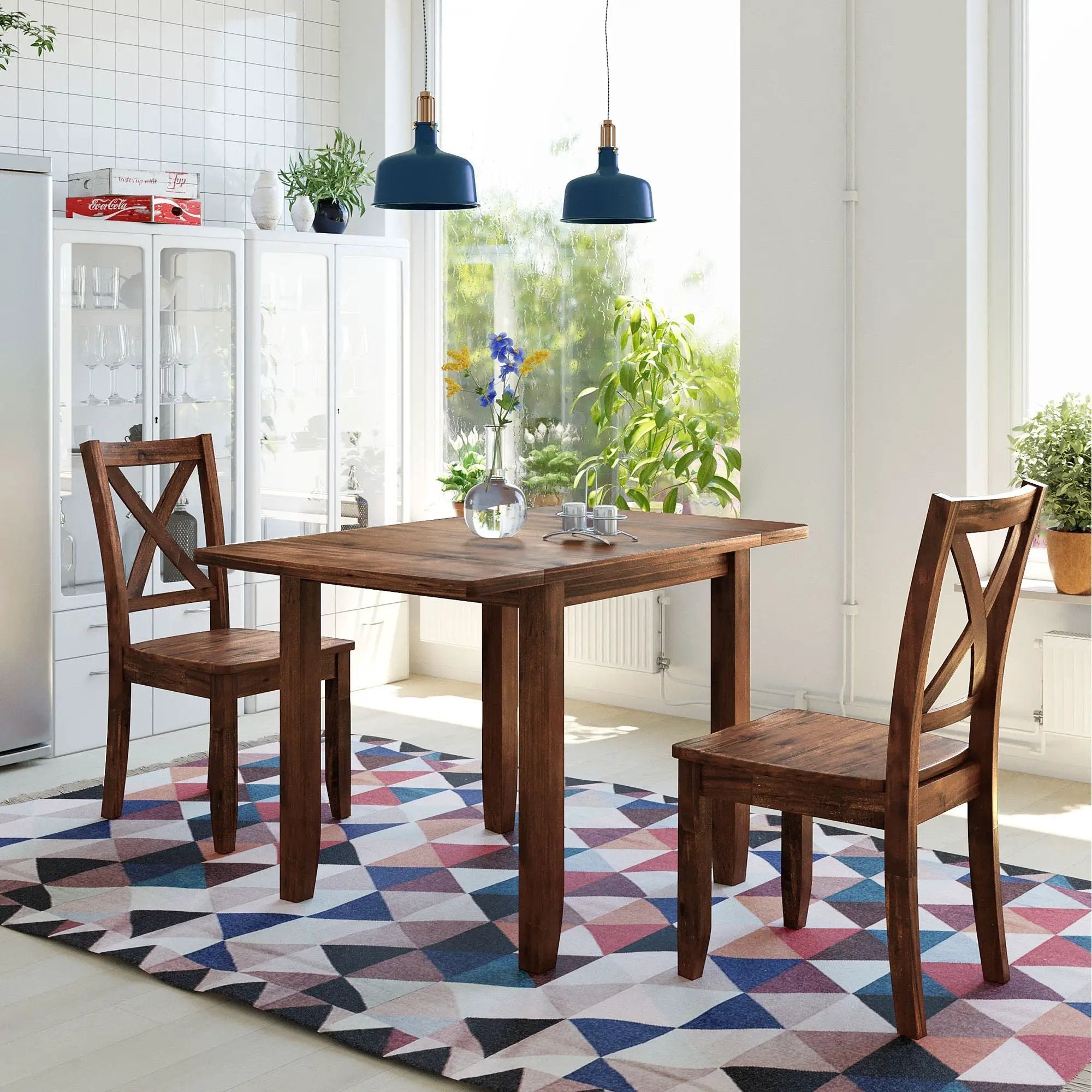 TOPMAX 3-Piece Wood Drop Leaf Breakfast Nook Dining Table Set with 2 X-back Chairs by HouseOfZazla