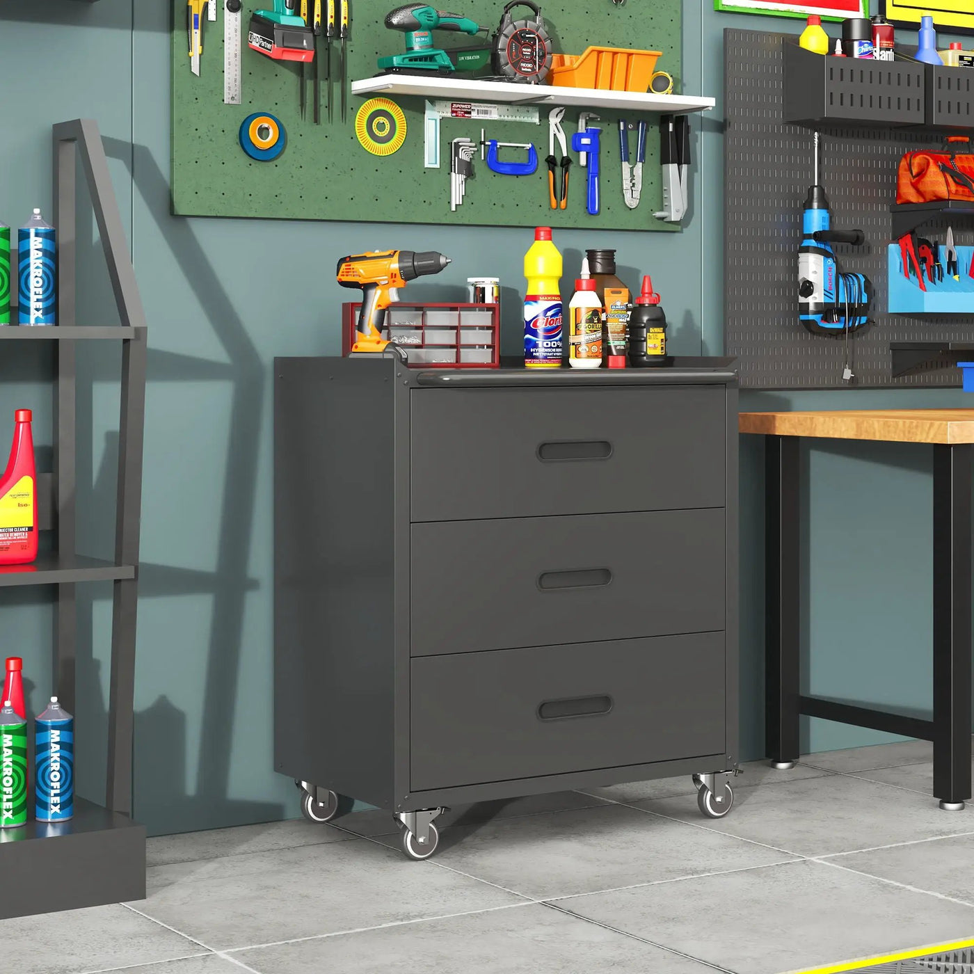 Heavy Duty Metal Storage Cabinet With Wheels 3 Drawer Tool Cabinet For Garage, Office, And Home Organizer Solutions by HouseOfZazla