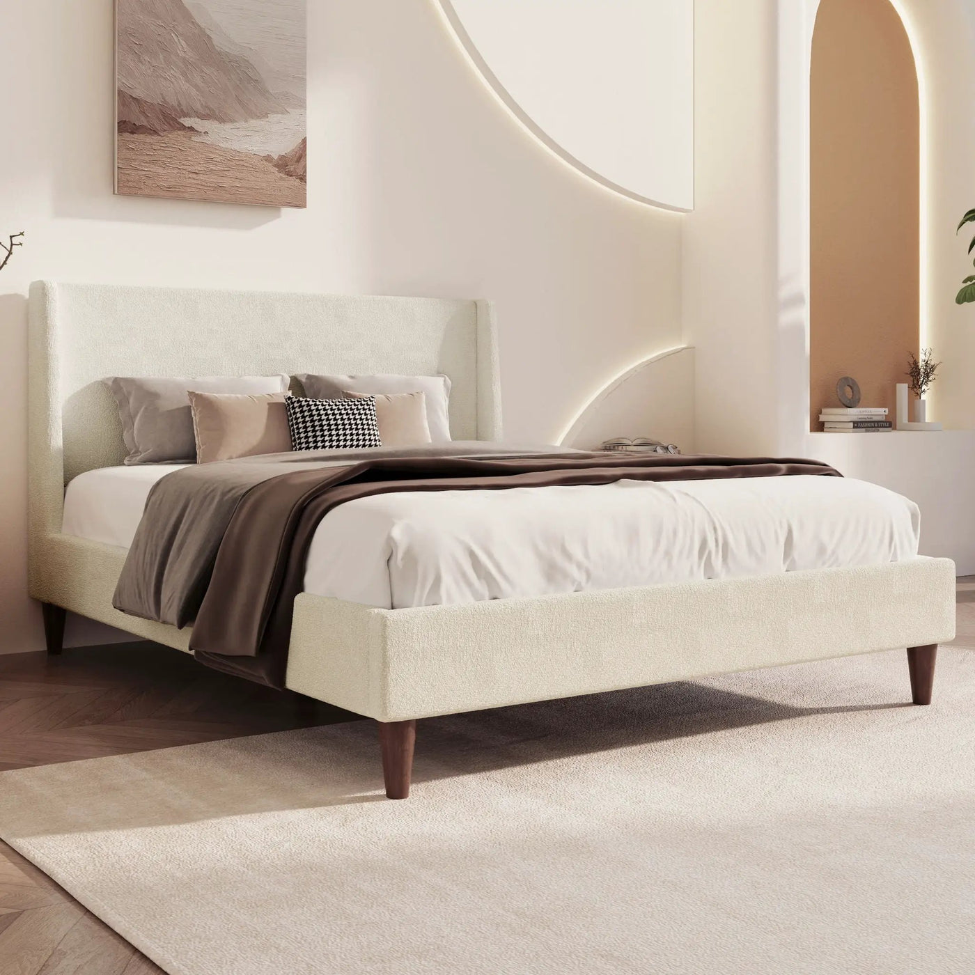 Upholstered Modern Platform Bed With Wingback Headboard by HouseOfZazla