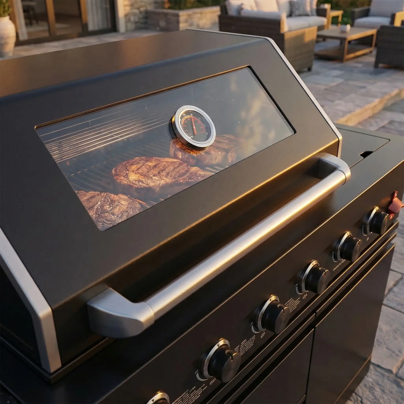 65" 4-Burner 72,000 BTU Black Outdoor Kitchen Island Grill + Round Side Burner by Chery Industrial
