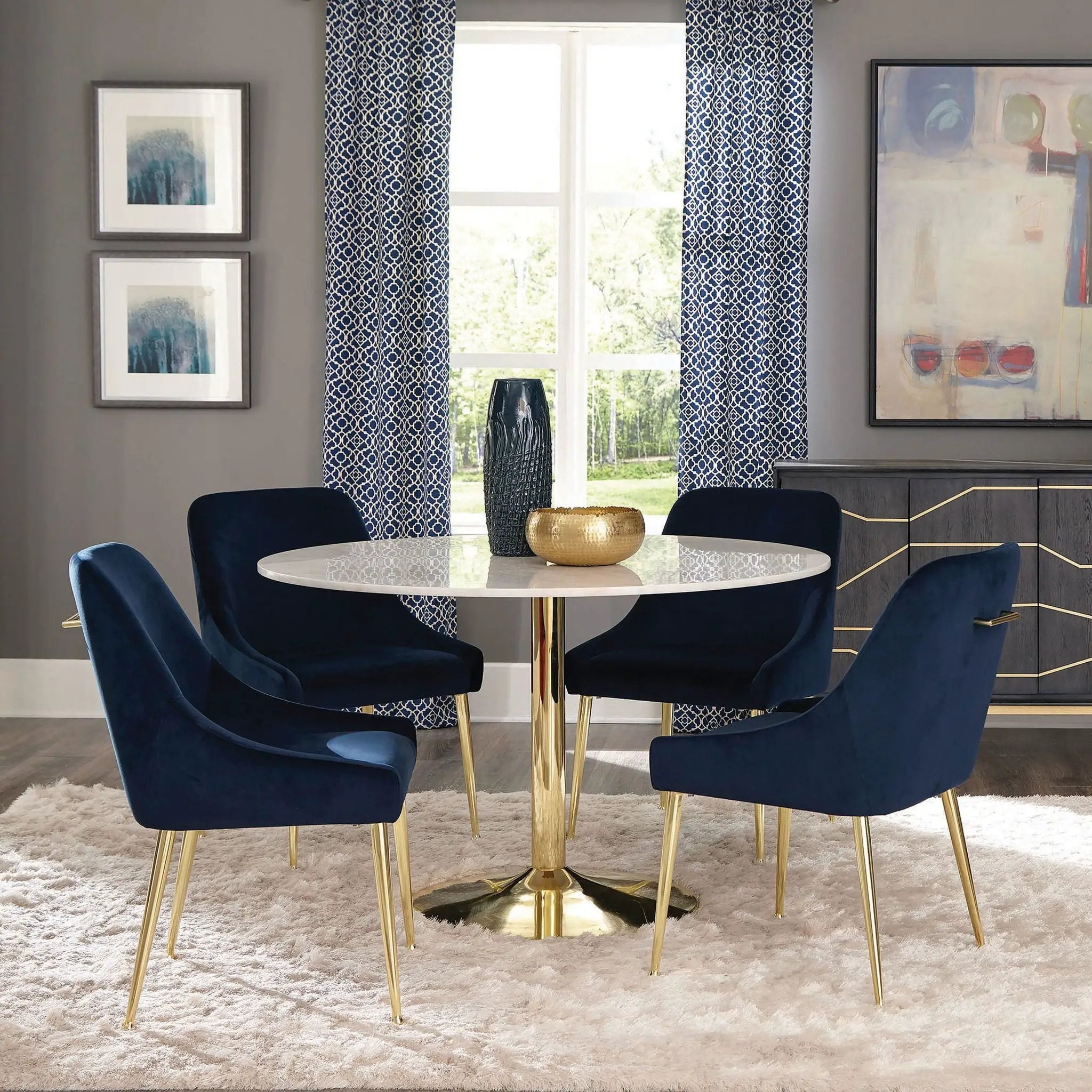 Kella Round 50-inch Marble Top Dining Table White Marble by Unique Piece Furniture