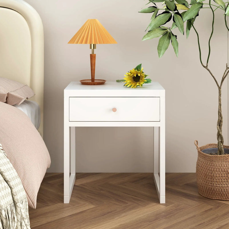 Nightstand With Drawer - Minimalist White Bedside Table by HouseOfZazla
