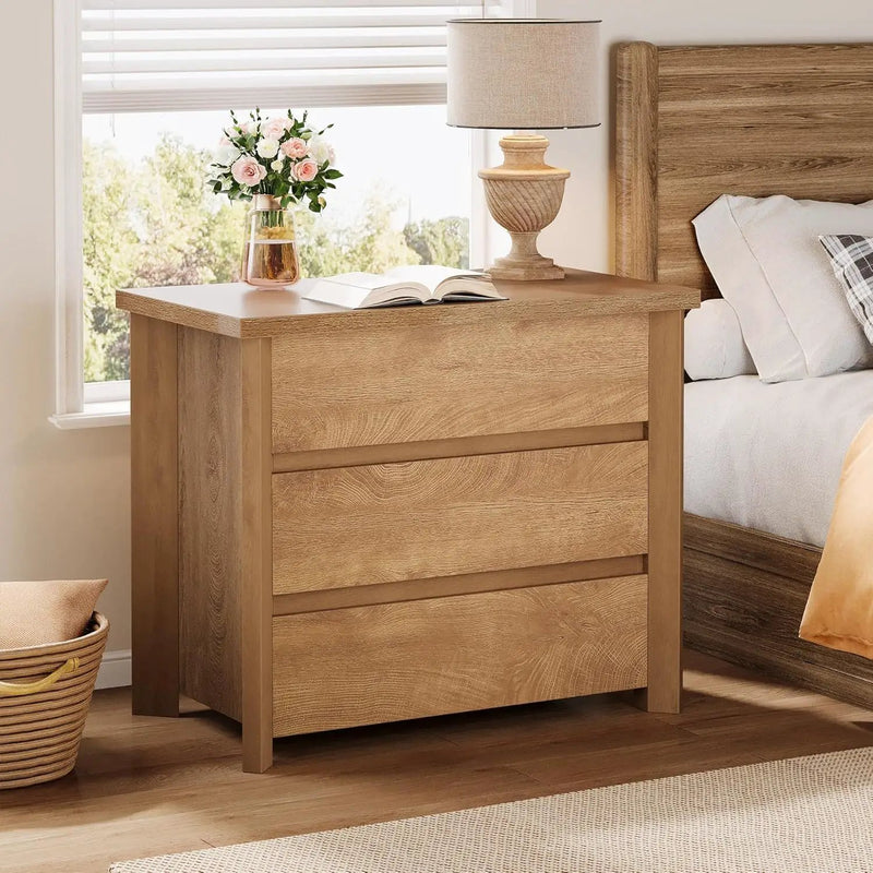 Nightstand With 3 Drawers, Bedside Table, Compact Storage - Brown by HouseOfZazla