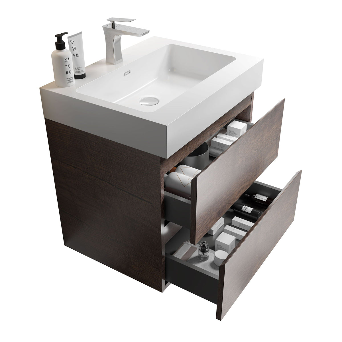 Alice Wall-Mounted Bathroom Vanity with Integrated Sink - Black or White, photo 30 of 36