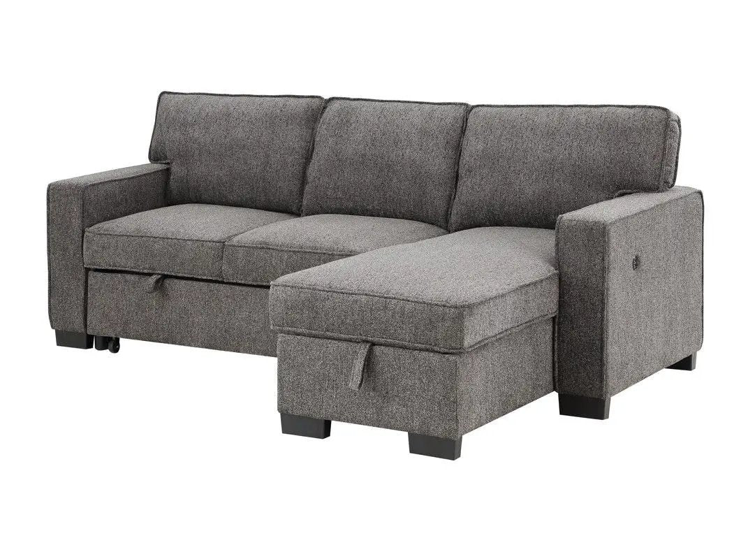 Estelle - Fabric Reversible Sleeper Sectional With Storage Chaise Drop-Down Table 2 Cup Holders And 2 USB Ports by HouseOfZazla