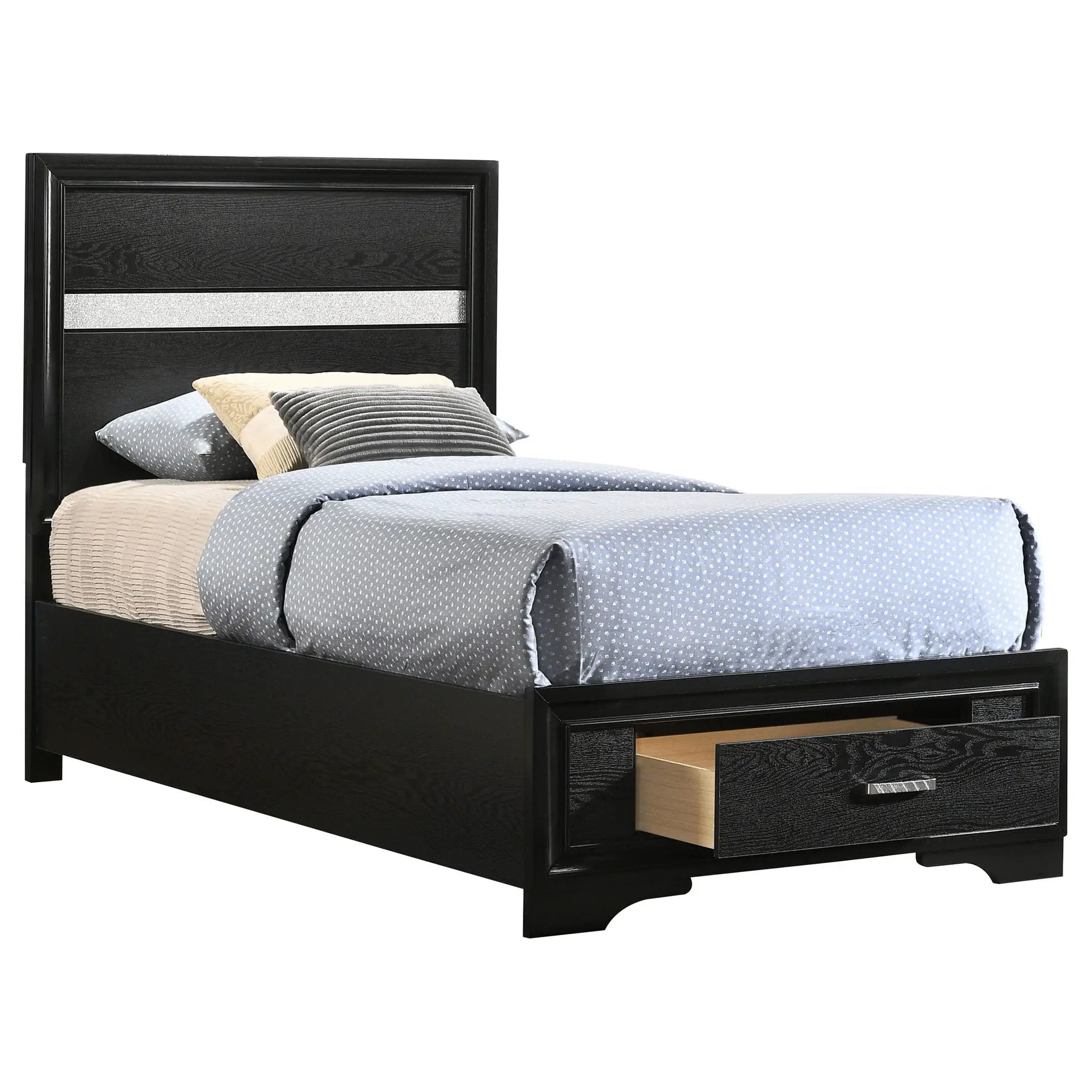 Miranda 51-inch Wood Twin Storage Panel Bed Black by Unique Piece Furniture