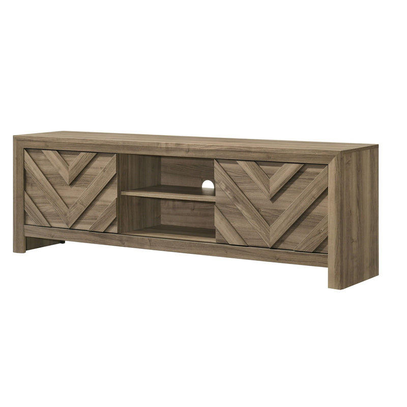Chevron Patterned Living Room TV Stand with Sliding Doors - Light Brown, photo 4 of 4