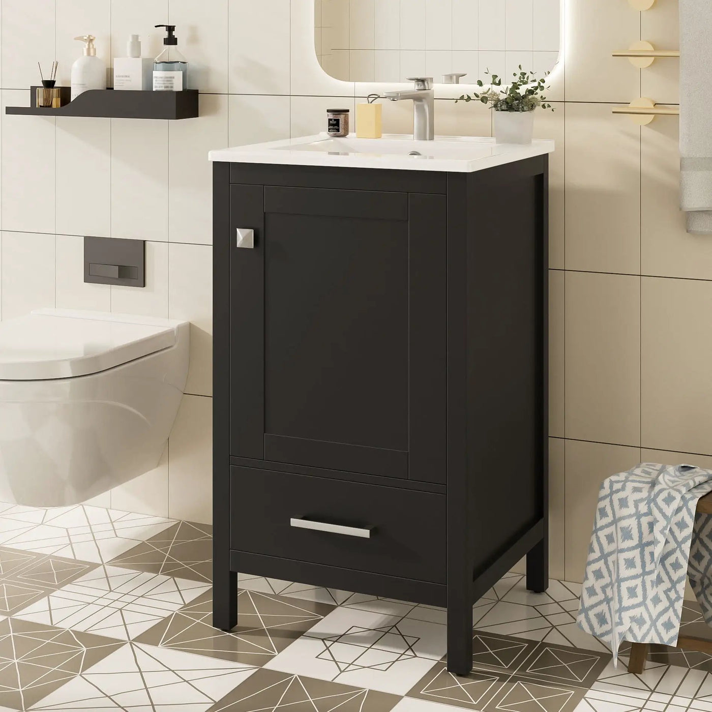 Bathroom Vanity With Ceramic Sink, Soft Close Drawers, Door Organizer, Divider Drawer, Adjustable Foot Pads by Unique Piece Furniture
