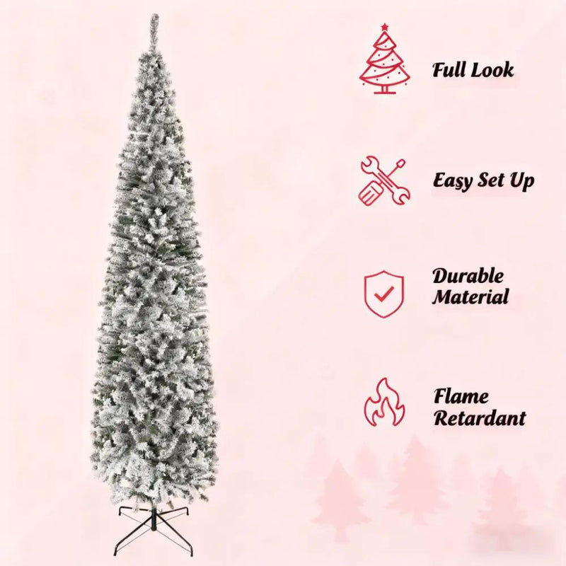 9ft Flocked Christmas Tree with Faux Snow by HouseOfZazla