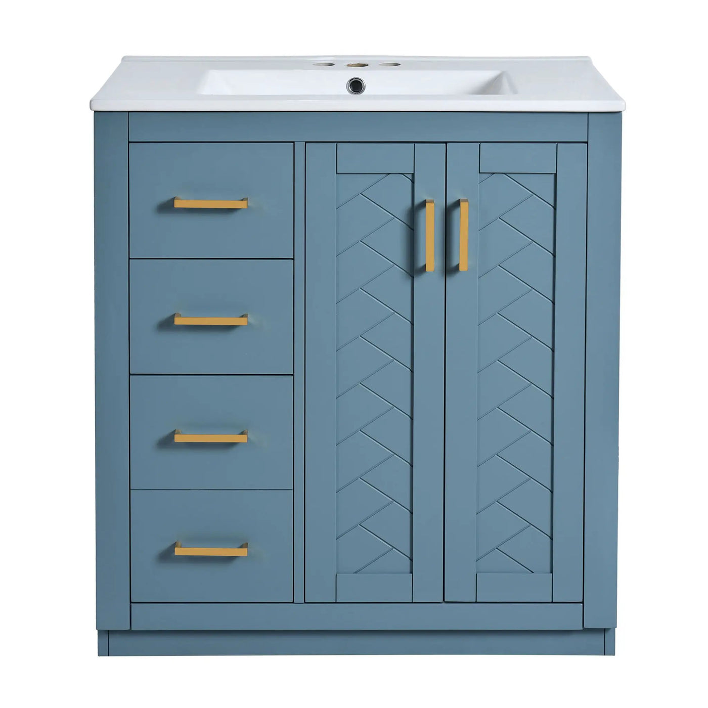 Ceramic Sink Combo, Freestanding Vanity Set With 3 Drawers & Soft Closing Doors by HouseOfZazla