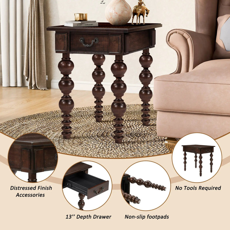 Solid Wood End Table with Drawer in Espresso Finish by HouseOfZazla