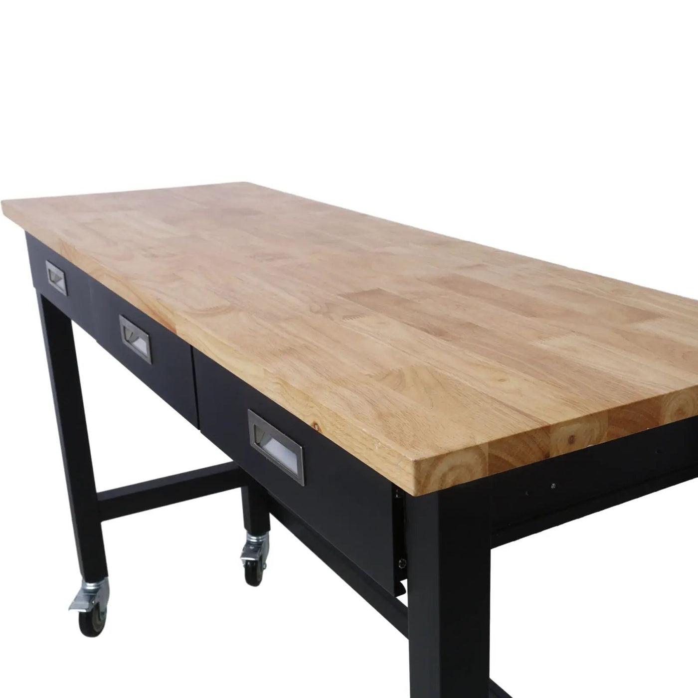 Work Bench, Workbench With Drawer Storage, Heavy Duty Bamboo Wood Work Table With Wheels For Garage Home Office by HouseOfZazla