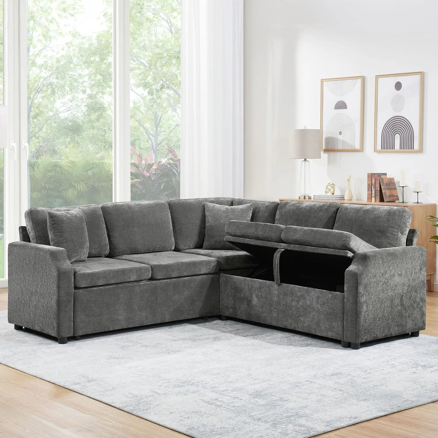 Modern L Shaped Sectional Sofa Bed With Hidden Storage Upholstery by Unique Piece Furniture
