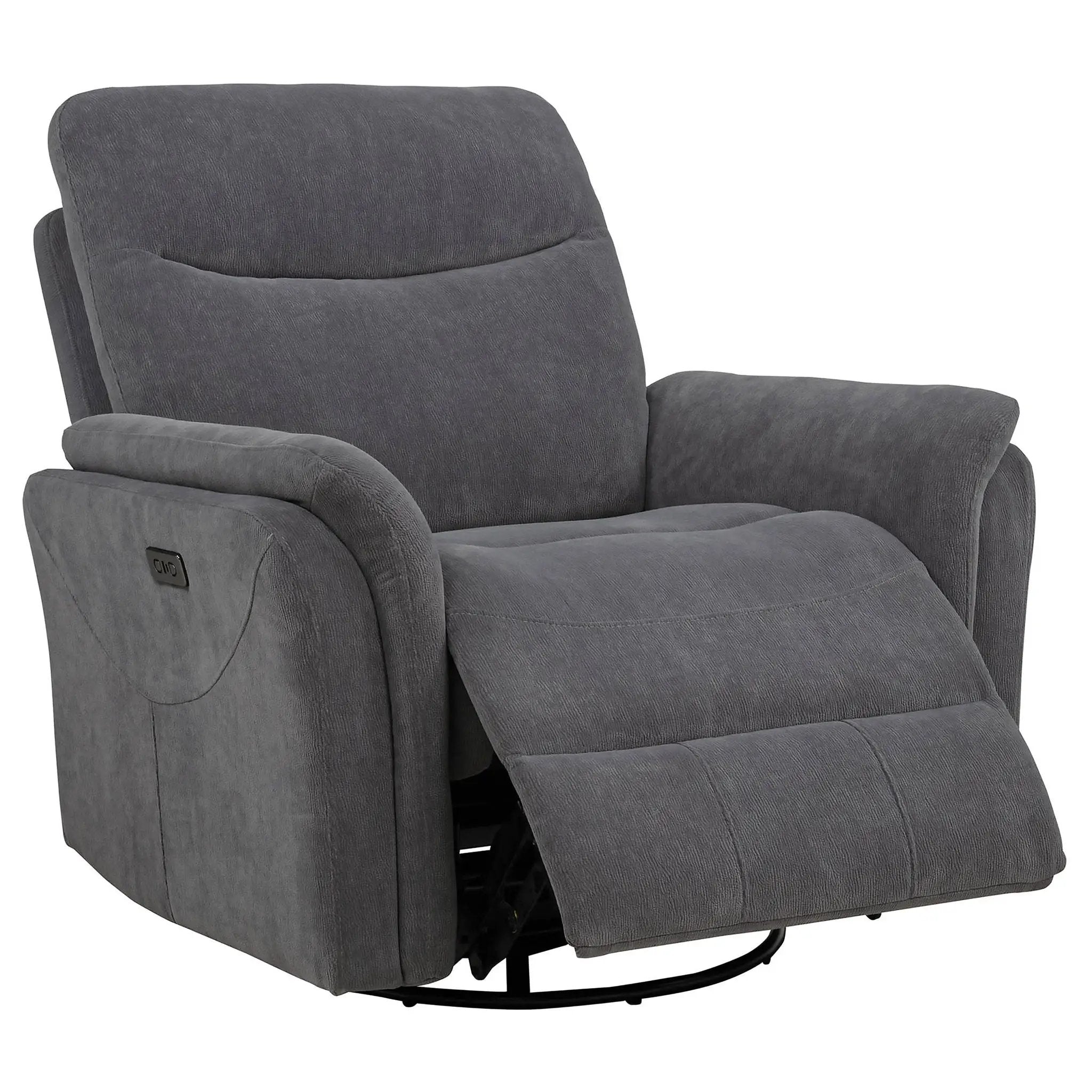 Adler Upholstered Power Swivel Glider Recliner Charcoal Grey by Unique Piece Furniture