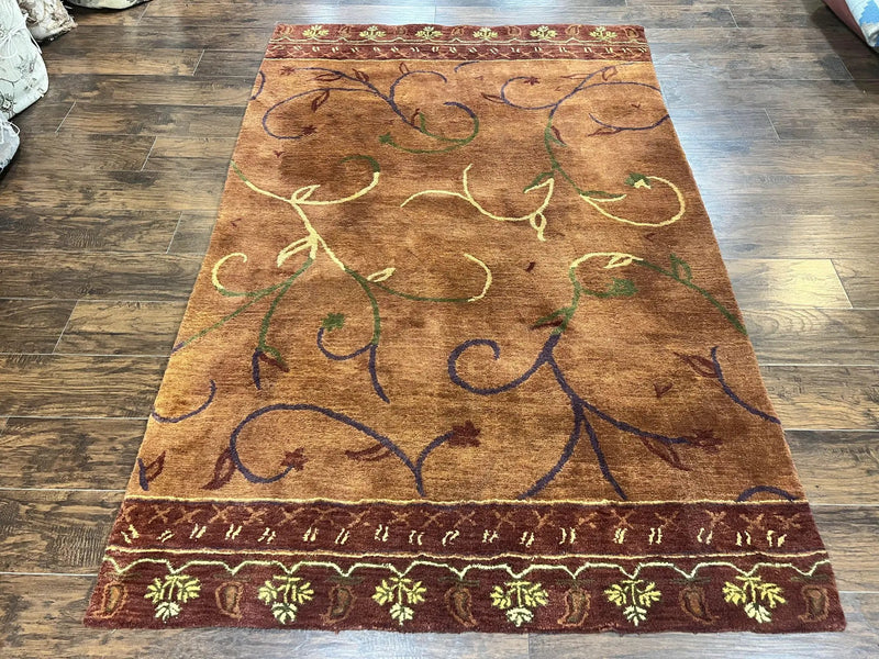 Pottery Barn Rug 5x8, Vintage Hand Tufted Carpet, Wool and Silk, Rust & Maroon by Jewel Rugs