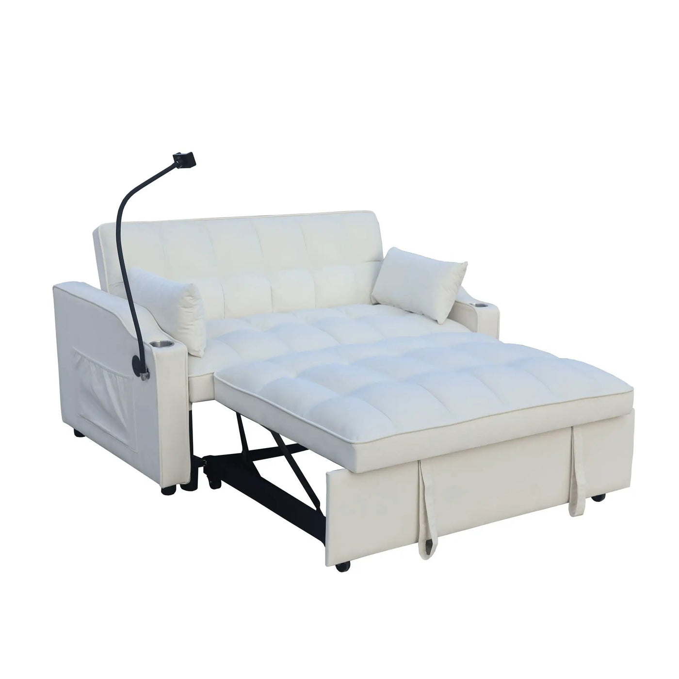 Modern Loveseat Futon Sofa With Pullout Bed, Adjustable Reclining Backrest, Toss Pillows by HouseOfZazla