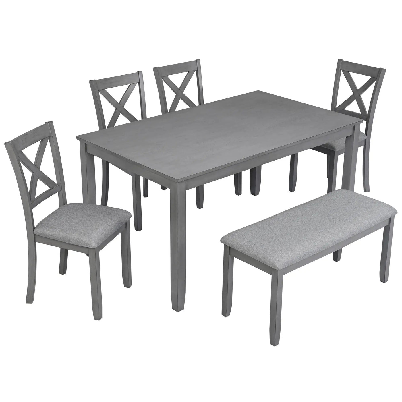 6 Pieces Kitchen Dining Set, Rectangular Wooden Dining Table With 4 Chairs And A Bench by HouseOfZazla