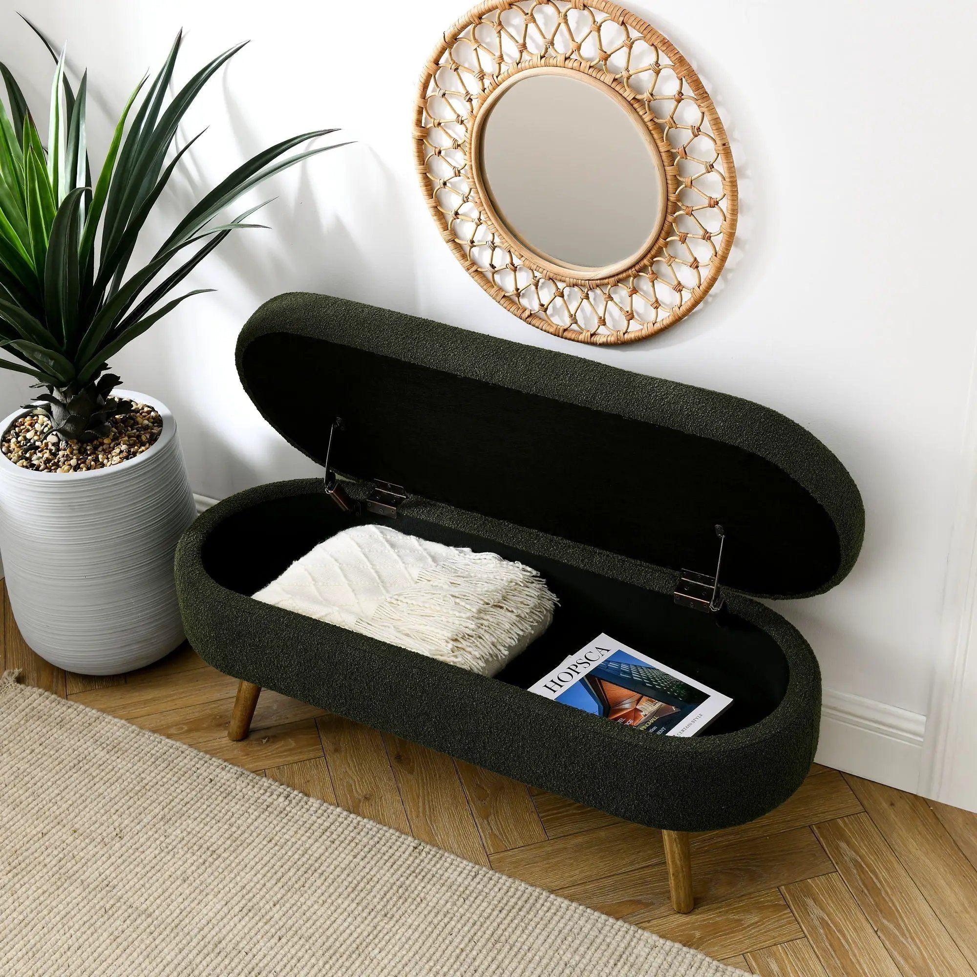 Ottoman Oval Storage Bench with Rubber Wood Legs by HouseOfZazla