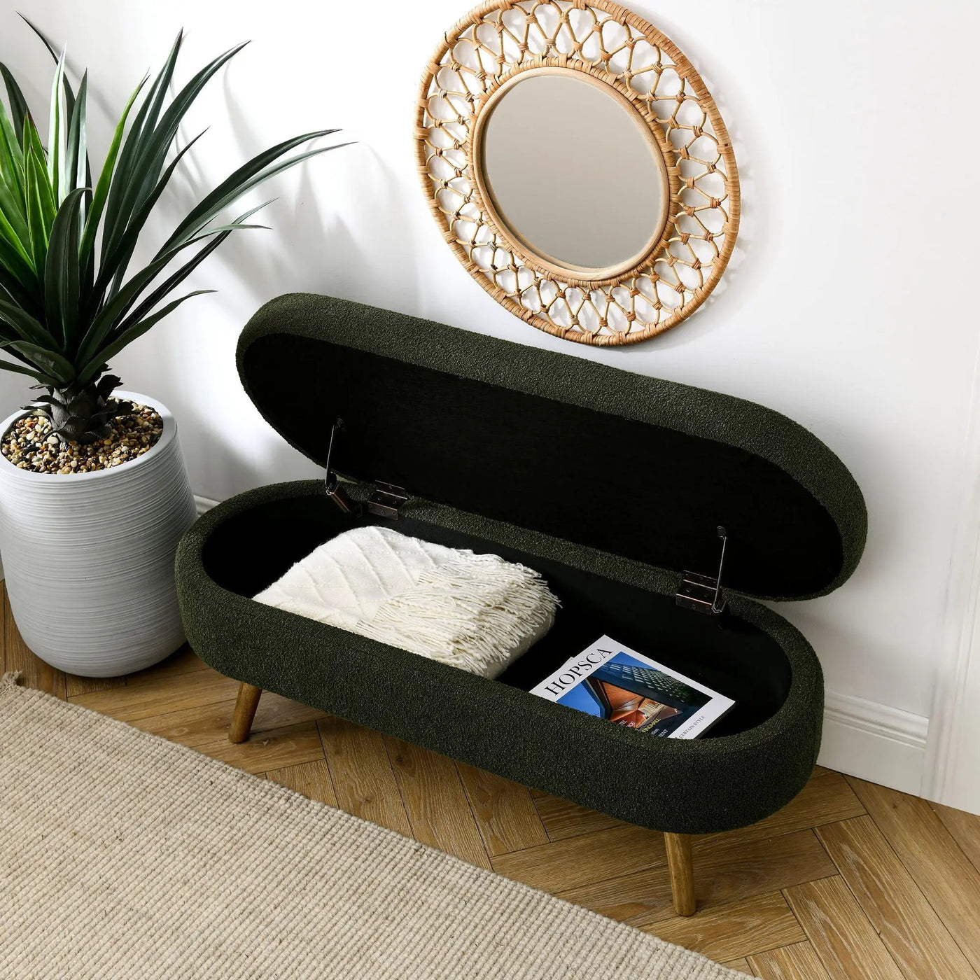 Ottoman Oval Storage Bench With Rubber Wood Legs by HouseOfZazla