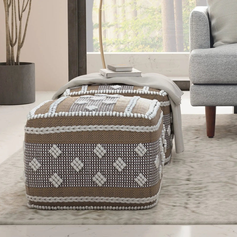 Mapleton - Outdoor / Indoor Pouf - Beige Gray / White by Unique Piece Furniture
