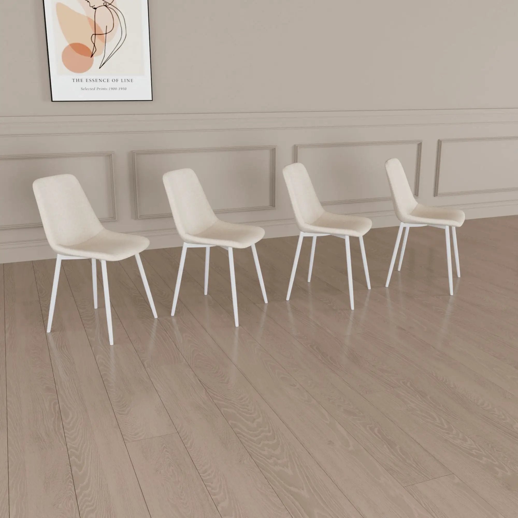 Modern Kitchen Dining Chairs (Set of 4) With Linen Padding And Sturdy Metal Legs - Beige by HouseOfZazla