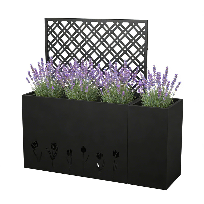 2-Piece Metal Planter Box with Trellis - Tulip Black
