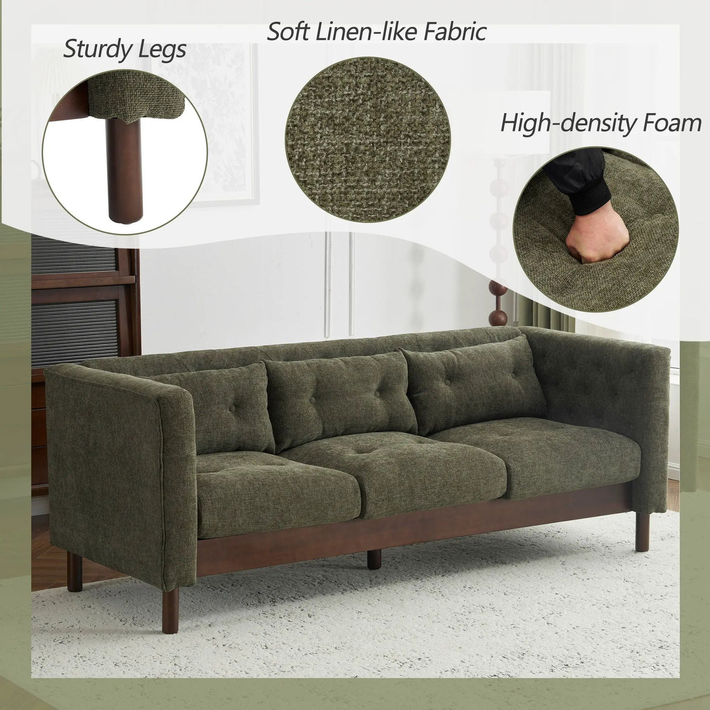 Upholstered Sofa Modern 3 Seater Sofa Couch With Tufted Design For Living Room by HouseOfZazla