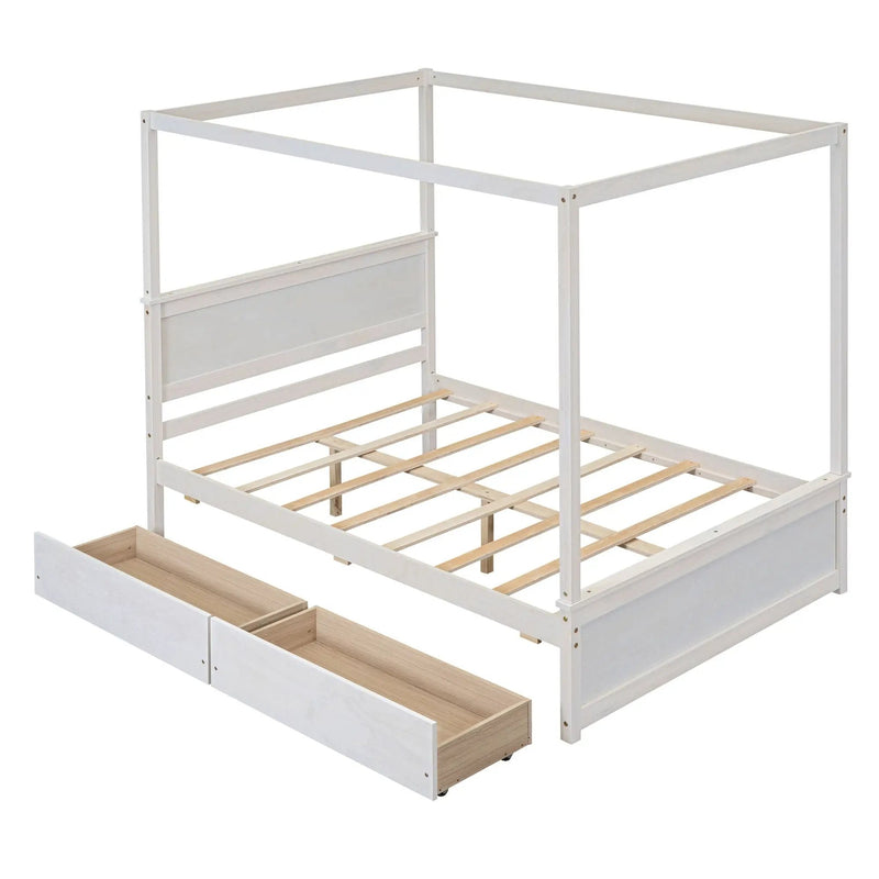 Canopy Platform Bed With Drawers, Support Slats, No Box Spring Needed by HouseOfZazla