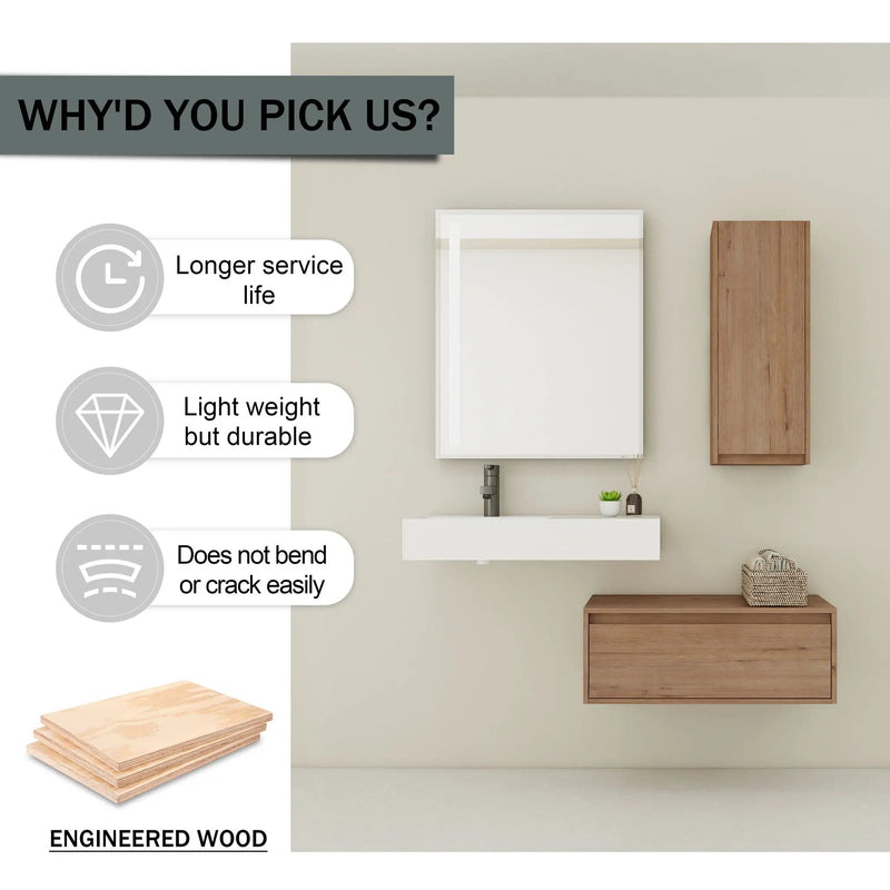 Modern Wall Mounted Bathroom Vanity With Resin Sink And Side Cabinet, Soft Close Drawer, Imitative - Imitative Oak by HouseOfZazla