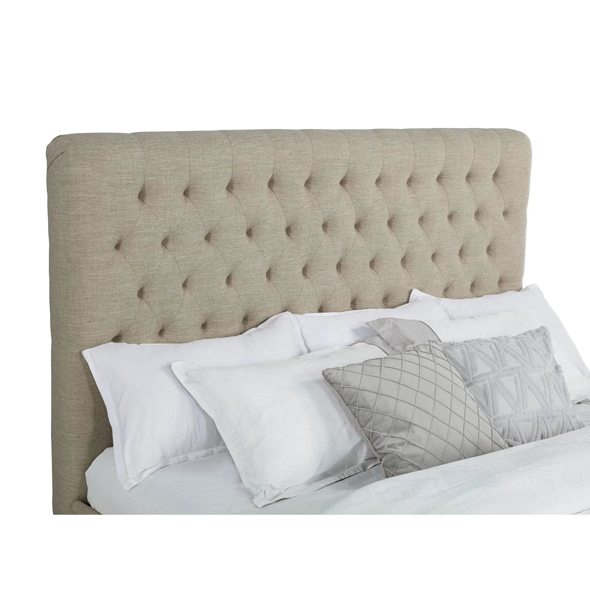 Upholstered California King Bed With Tufted Headboard And Birch Legs - Oatmeal by HouseOfZazla