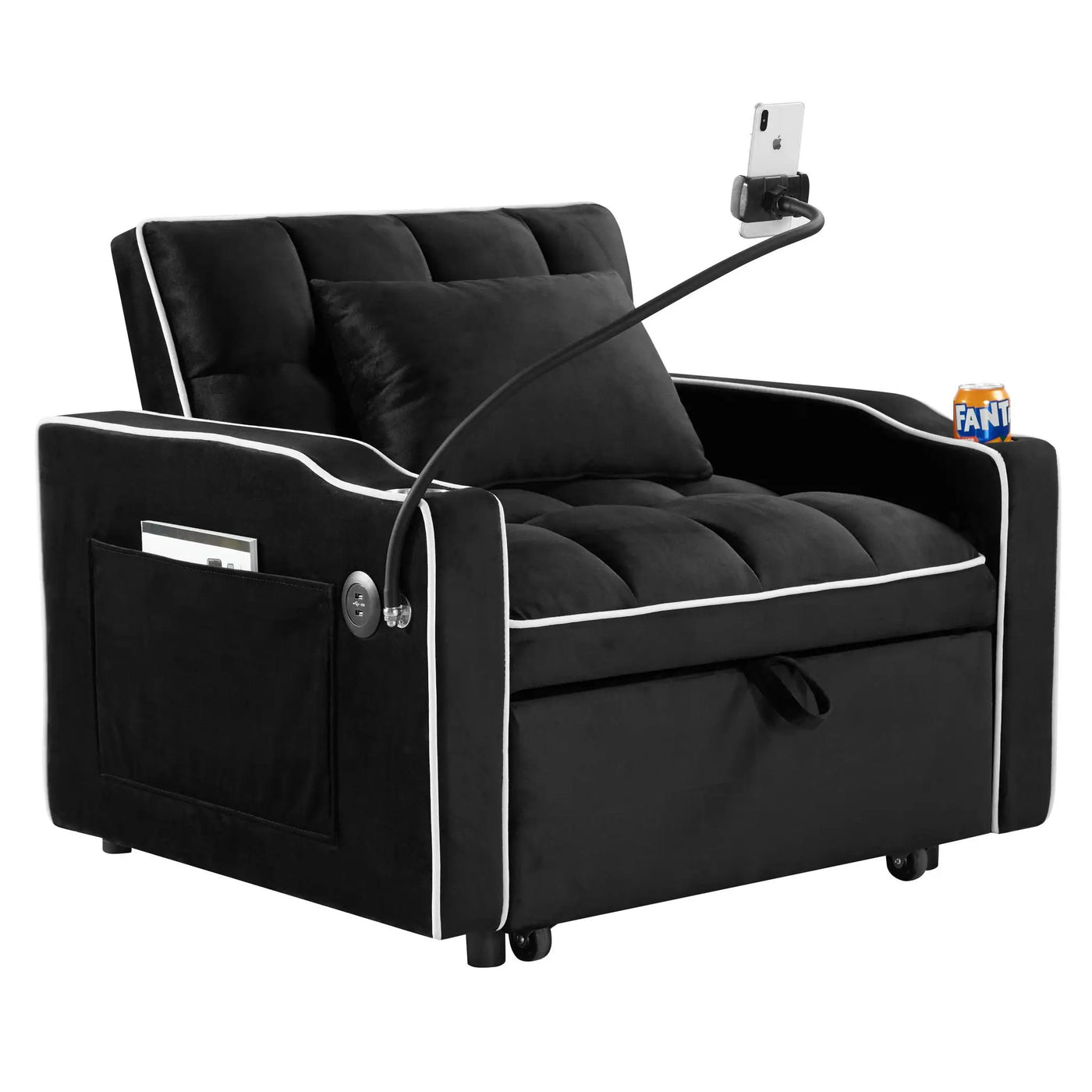 Convertible Sleeper Chair Sofa Bed Adjustable Pull Out Sleeper Chair Bed Multi-Pockets Folding Sofa Bed For Living Room Bedroom Small Space, 3 In 1 Sofa Bed by Unique Piece Furniture