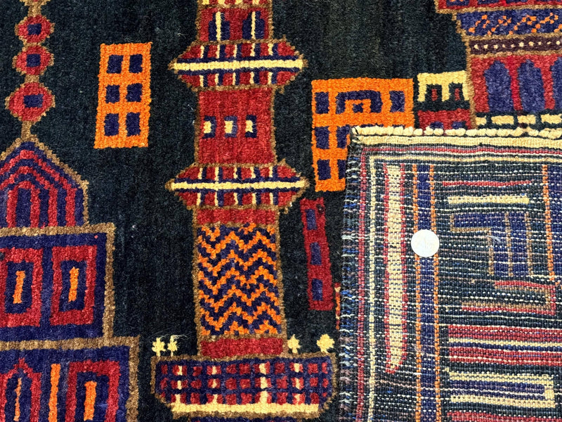 Balouch Rug 3x5, City Pictorial, Afghan Rug by Jewel Rugs